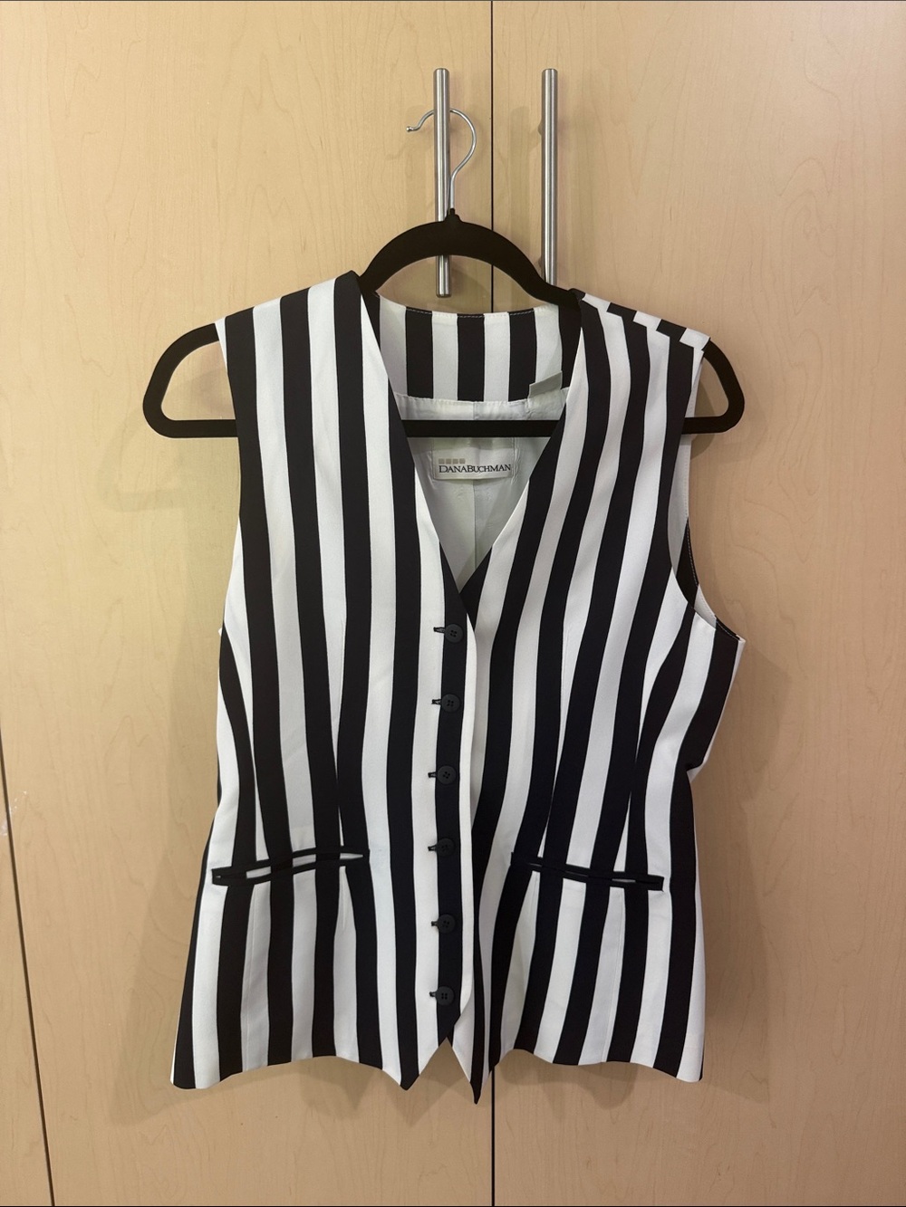 Dana Buchman Black and White Vertical Stripe Button-Front Vest